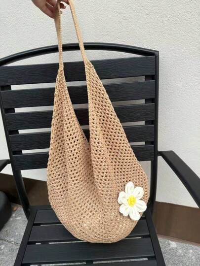 Nuova borsa da spiaggia con spalla in paglia per donna, borsa a tracolla intrecciata di grande capacità, estate