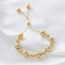 1 szt. Miedziano-złota regulowana bransoletka z koralików z zawieszką w kształcie serca, prosty styl hip-hopowy, zdobiona sztucznymi perłami, odpowiednia do codziennego noszenia przez kobiety, biżuteria na każdą porę roku