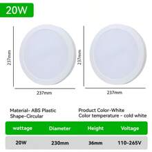 CANMEIJIA Đèn trần LED, Đèn tấm chiếu sáng gia đình, Đồ chiếu sáng trong nhà, Đèn âm trần LED, Đèn thả hiện đại tối giản, Đèn phòng tắm, 10W/20W/30W, Vuông/Tròn, Ánh sáng trắng, Lắp trần/âm trần, 110-265V, Thích hợp cho Phòng khách/Phòng ngủ/Phòng tắm/Bếp/Ban công/Phòng ăn/Hành lang/Cầu thang/Gác xép/Nhà kho/Cửa hàng/Sân/Ga ra/Sảnh/Phòng trẻ em/Lối vào. Chọn Kích thước Phù hợp Dựa trên Yêu cầu Sử dụng. - Đèn LED ốp trần - Xem 15