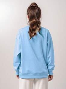 2025 Womens Oversized Sweatshirts Hoodies Fleece Crewneck Sweaters Casual Tops Comfy Fall Fashion Outfits Winter Clothes - Baby Blue - View 2