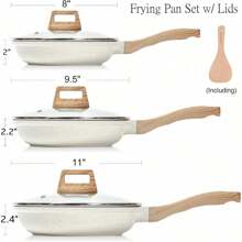 Nonstick Ceramic Frying Pans Skillets Set With Lids, Egg Omelette Kitchen Cooking Pans Compatible With All Stovetops (Gas, Electric & Induction), PTFE & PFOA Free (White)
