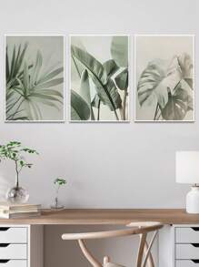1/3Pcs, Unframed, High Quality Print Painting, Modern Style, Green Leaves, Botanical Natural Scenery, Creative Trio, Wall Art Poster, Home Decoration, Suitable For Living Room, Sofa, Bed, Hallway, Bedroom, Bathroom, Office, Perfect Art Gift