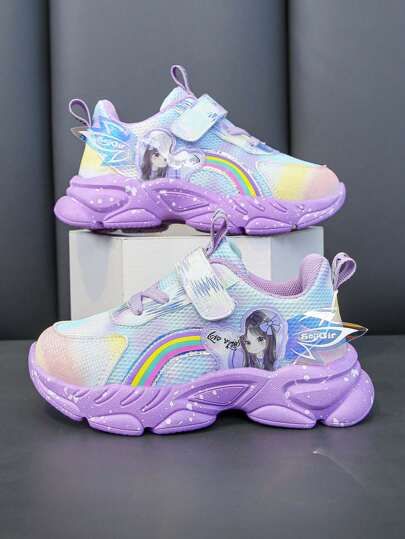 1 Pair Girls Pink Soft Bottom Lightweight Mesh Running Shoes, New Cartoon Princess Style, Spring/Autumn Fashion Casual Sports Shoes,