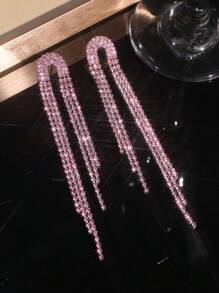 復古閃耀的俱樂部長條水滴水晶鑲嵌耳環,畢業婚禮派對珠寶首飾 1對 - 銀色 - 查看 6