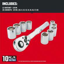 CRAFTSMAN - Juego de herramientas mecánicas,étrico, unidad de 3/8 pulgadas, 10 piezas (CMMT34564) B0HA - NUEVO MM, 3/8 pulgadas - Ver 9