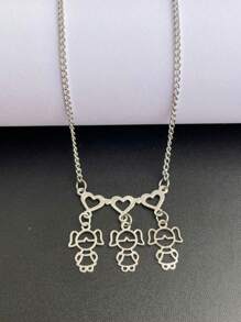 Daughter Girl Pendant Necklace In Stainless Steel Does Not Darken Can Get Wet - 3 Girls - View 2