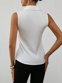 女士 V 领无袖纯色休闲上衣