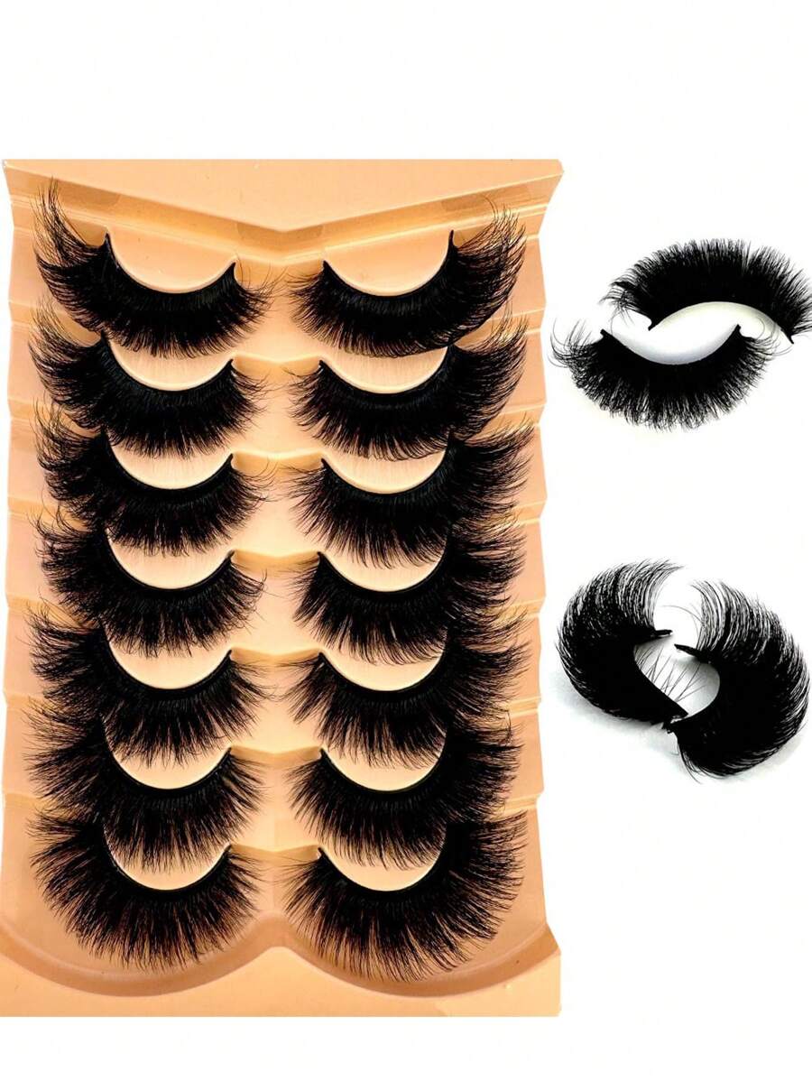 HBZGTLAD 7 Pairs Faux Mink Lashes Multipack Mink Lashes Fluffy False Eyelashes 22mm Full Wispy Lashes 8D Volume Curly Fake Eyelashes - lông mi mềm mại - Xem 1