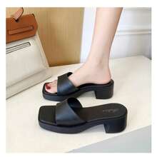 2025 New Strap Platform Fashionable Solid Color Lady-Like Casual Comfortable Beach Sandals - Black - View 4