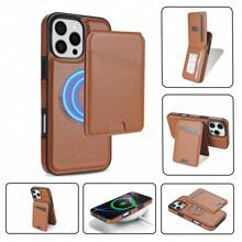 1 pieza Funda de cartera de lujo de piel sintética magnética 2 en 1 de color marrón compatible con iPhone 16 15 14 13 Pro Max, compatible con Samsung Galaxy S25 S24 S23 S22 S21 Ultra Plus