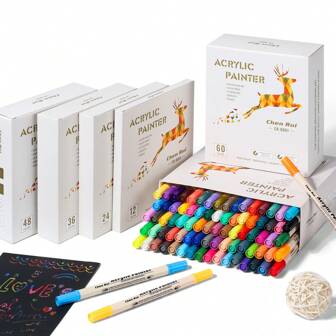 Chen Rui 12/24/36/48/60/80 色双头丙烯颜料笔刷和细头丙烯颜料笔，适用于木材、岩石、帆布、南瓜、织物，适用于玻璃、塑料、陶瓷、DIY、复活节、涂鸦、艺术创作，纸张上不褪色，可水洗，返校