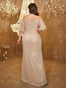 UNITHORSE Plus Size Women's Off-Shoulder Backless Sequins Bodycon Party Elegant Evening Dress, Bride Dress, Birthday Outfits, Graduation Dress, Formal Dress, Fall Women Clothes - 香檳色 - 查看 2