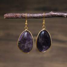 1 对新款波西米亚风简约天然石不对称吊坠耳环欧美流行配饰珠宝 - Lapis Lazuli - 查看 14