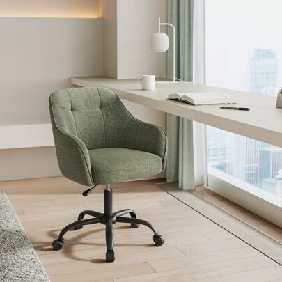 SONGMICS Office Chair, Swivel Chair, Desk Chair, Makeup Vanity Chair, Adjustable Height, Armrests, 110 Kg Load, Cotton-Linen Fabric, Home Office, Study, Bedroom, Green