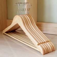 10pcs/5pcs/2pcs Natural Wood Color Vintage Thick Wooden Hangers, Suitable For Weddings, Garment Stores, Hotels, Bedrooms, Bathrooms, Wardrobes, Malls, For Tops, Dresses, Pants, Suits, , For Kids & Decor, All Seasons