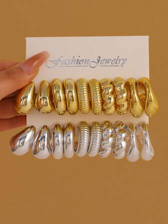 10-20 件优雅简约耳环套装，适合女性，多样的 C 形设计，由塑料制成，适合日常和派对佩戴