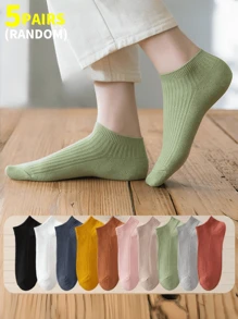 5pcs/7pcs/10pcs Pack Women Solid Color Versatile Daily Lace Openwork Casual Ankle Socks
