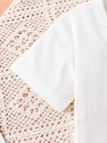 2pcs Young Girl Fashion Summer Outfit, Daisy Graphic Round Neck Short Sleeve Top + Stylish Pocket Suspender Pants, Children's Comfortable Soft Casual Cute Sweet Style Clothing, Elegant Streetwear For Girls - Blue - View 4