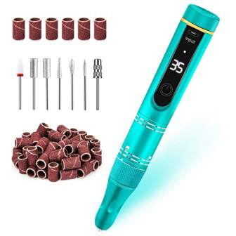 Professional 35000RPM Portable Rechargeable Electric Nail Drill Kit, Suitable For Acrylic Gel Nail, Nail Care, Nail Polishing, Removal Tools, LED Display, With 7 Drill Bits And Sanding Bands (Black)