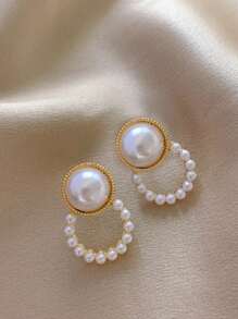 5pcs/Set Vintage Elegant Minimalist Faux Pearl Circular Flower Heart Shaped Oil Drop Geometric Earring Set, Suitable For Women's Daily And Festival Wear