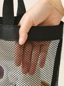 大容量便携式网状沙滩包 - 宽敞的多口袋化妆旅行收纳洗漱包，采用透气设计，加固手柄，适合海滩、泳池、健身房和户外活动