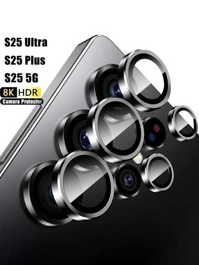 1 Set Protector de anillo de lente de metal 3D compatible con Samsung Galaxy S25/S25 Ultra/S25 Plus, tapa de lente de vidrio templado compatible con Samsung S25 5G, regalo para cumpleaños, familia, amigos, aleación de metal con vidrio templado, protector de lente, accesorios para teléfonos a prueba de agua, a prueba de golpes, antiarañazos, antihuellas