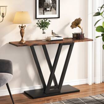 Consoletafel, industriële haltafel voor entree, 110 cm entreetafels smalle salontafel voor woonkamer, stabiel metalen frame en eenvoudig te monteren, rustiek bruin