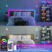 Fita de Luz Inteligente com LED RGB com Aplicativo Móvel e Controle Remoto de 24 Teclas, Iluminação com Sincronização de Música, Adequada para Casa, Quarto, Criação de Atmosfera, Festa e Decoração de Feriados