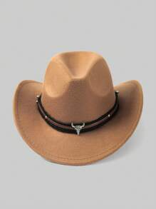 1pc Unisex Casual Polyester Quilted Rivet Western Cowboy Sunhat, Versatile Accessory For Outdoor, Travel, Vacation, All Seasons