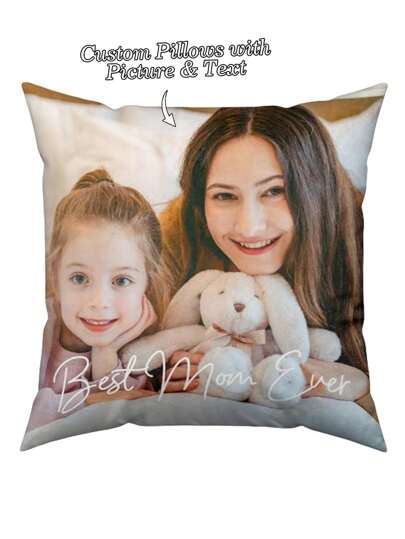 1pc Customized DIY Photo Printed Throw Pillow Case, Single-Sided Family, Couples, Couple Photos Or Name Print Cushion Cover, Holiday Customized Pillow Sham, Decor For Living Room, Bedroom, Outdoor, Gift For Family, Mom, Friend,Sofa Bed