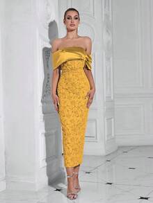 Barlahlsen Women's Slim And Sexy One-Shoulder Maxi Dress - Yellow - View 7