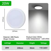 CANMEIJIA Đèn trần LED, Đèn tấm chiếu sáng gia đình, Đồ chiếu sáng trong nhà, Đèn âm trần LED, Đèn thả hiện đại tối giản, Đèn phòng tắm, 10W/20W/30W, Vuông/Tròn, Ánh sáng trắng, Lắp trần/âm trần, 110-265V, Thích hợp cho Phòng khách/Phòng ngủ/Phòng tắm/Bếp/Ban công/Phòng ăn/Hành lang/Cầu thang/Gác xép/Nhà kho/Cửa hàng/Sân/Ga ra/Sảnh/Phòng trẻ em/Lối vào. Chọn Kích thước Phù hợp Dựa trên Yêu cầu Sử dụng. - Đèn LED ốp trần - Xem 16