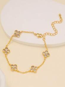 四叶草形锆石不锈钢女士手链套装，时尚奢华优雅，适合多种场合，也可作为送给朋友的礼物 - 金黃色 - 查看 16