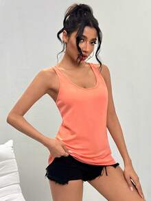 ملابس علوية رياضي للنساء للربيع والصيف، ملابس رياضية خارجية، أنماط أساسية، ملابس علوية كاجوال للأوقات الحرة والرياضة الخارجية - لون برتقالي - مشاهدة 4