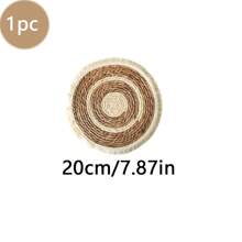 1 pieza /4 piezas /6 piezas Posavasos o manteles individuales redondeados con flecos de estilo bohemio tejidos a mano de manera natural, adecuados para restaurantes, decoración de bodas