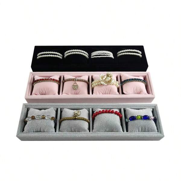 4 Grids Watch Jewelry Display Tray With Soft Pillow Holder Bracelet Chain Earring Storage Tray Earring Ring Organizer Showcase