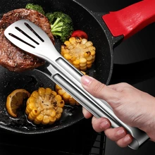 1 chiếc kẹp gắp thức ăn bằng thép không gỉ chống trượt, chịu nhiệt, thích hợp cho thịt, salad, bánh mì, tiệc nướng, tiệc buffet, đồ nấu ăn, dụng cụ nhà bếp thiết yếu - Nhiều màu - Xem 7