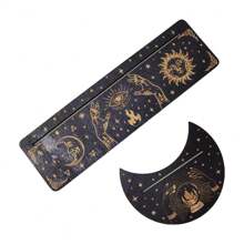 Soporte de madera para cartas de tarot con forma de luna y base rectangular, de 24,7 x 7,3 cm, para herramientas de adivinación de brujas
