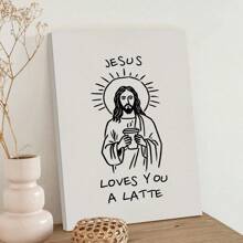 1 szt. Zabawny Jezus, Kocha Cię Latte, Chrześcijański humorystyczny obraz do kawy, Cytaty religijne, Dekoracja ścienna, Dekoracja kuchenna z Jezusem, Katolickie malowidła ścienne, Dekoracja wnętrz, Plakaty, Plakat na płótnie, Dekoracja do sypialni, salonu, korytarza - Wielokolorowe - Zobacz 8