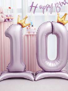1pc 42-Inch Purple Crown Number Foil Balloon, Suitable For Birthday Party Any Age, Birthday Party, Anniversary, Wedding, Graduation Celebration Decoration, 1pc Happy Birthday Balloon - Purple - View 11