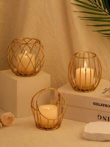 1PC/2pcs/3pcs Geometric Artificial Iron Metal Vertical Four Season Universal Candle Holder, Aromatherapy Candle Cup, Suitable For Outdoor Courtyard Decoration, Office Desktop Decoration, Aromatherapy Candle Cup, Room Atmosphere, Wedding, Family Gathering, Party, Confession And Dining Table Decoration, Home Dining Table Center Candlelight Dinner Decoration, Romantic Atmosphere Decoration, All Year Round Universal
