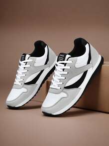 男士 PU 系带休闲时尚运动平底鞋，适合日常休闲运动外出 - 灰色 - 查看 2