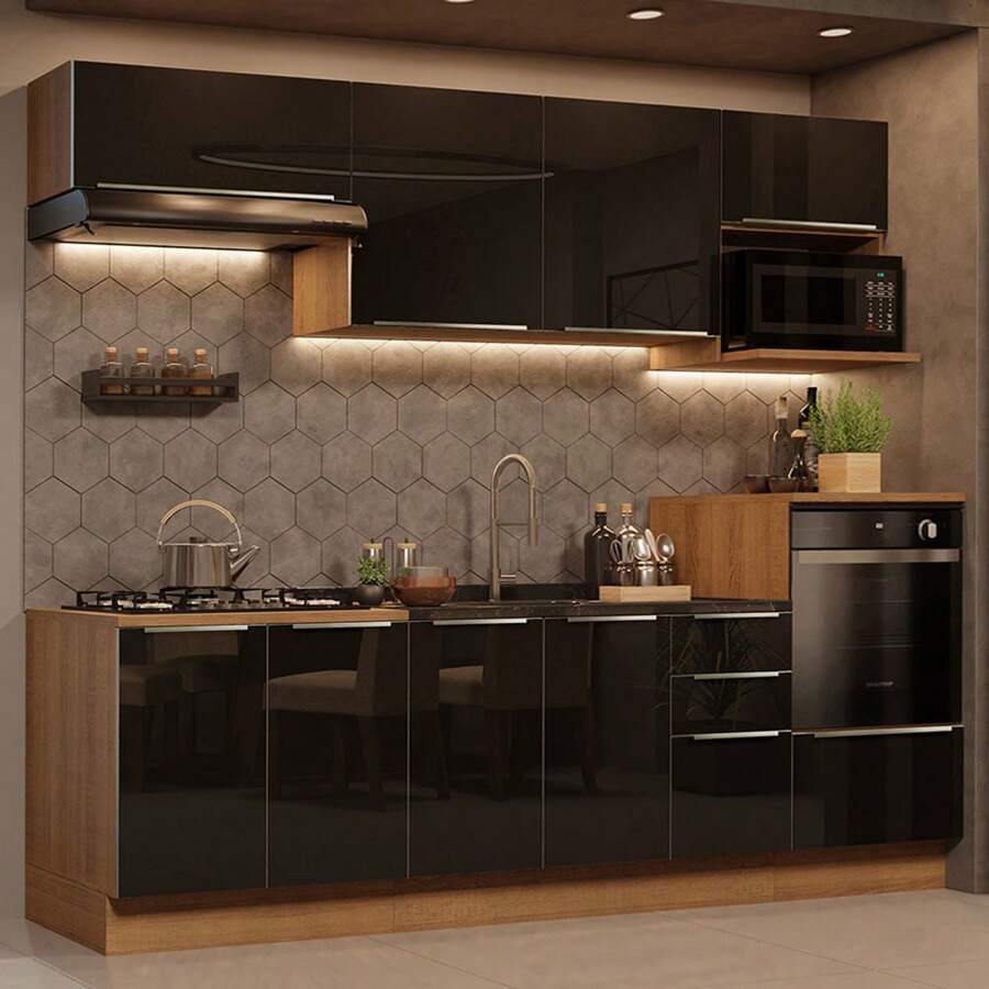Madesa Gabinete Cocina Integral Completa 260cm Lux R/n 07 - Marrón y negro - Ver 1