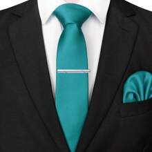 3-Piece Set: 2.36inch(6cm) Narrow Tie, Pocket Square, Tie Clip, Classic Combination, Men's Slim Fit Solid Color Silk Jacquard Tie Set, Suitable As Men's Gift, Suitable For Formal Occasions Such As Parties, Weddings, And Photo Shoots