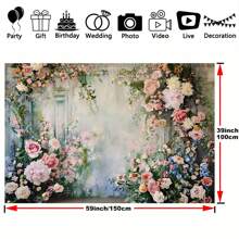 2D Floral Polyester Backdrop Banner, Multipurpose Photo Background With Spring Flowers, Suitable For Wedding, Birthday, Anniversary, Christening, Graduation - 1PCS - View 6
