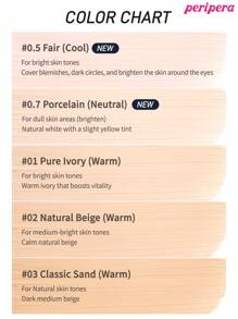 Peripera K-Beauty 双重持久遮瑕膏，尖端遮瑕膏，适用于敏感肌肤，液体遮瑕膏，轻盈，全面覆盖，持久，遮瑕，修饰，遮盖，保湿，提亮，浅沙色，韩式彩妆 - #01 Pure Ivory - 查看 5