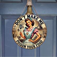 Placa de pared de arte de cocina retro de 7.09 pulgadas - "No dejes que envenenemetodos tu comida" Logotipo decorativo estilo de los años 50, madera artificial sin electricidad, perfecto para el hogar, restaurante, bar, cafetería, decoración, agrega características a cualquier habitación