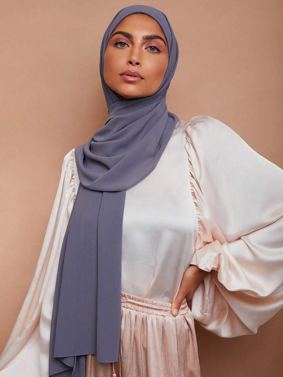 1pc Women Casual Chiffon Headscarf, Hijab - xanh đậm - Xem 1