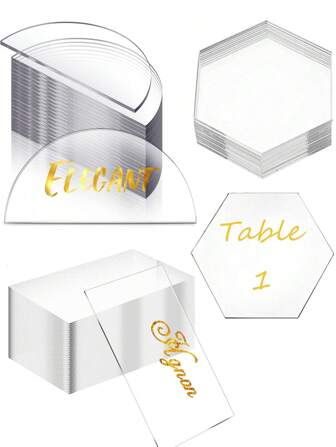 10pcs Clear Acrylic Wedding Place Cards, Acrylic Name Plates, Blank Seating Cards, Suitable For DIY Projects, Wedding Table Decorations, Birthdays, Center Pieces, Decorations, Parties, Anniversaries, Events