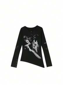 Autumn Niche Design Collared Off Shoulder Slim Fit Sweater, Random Cut